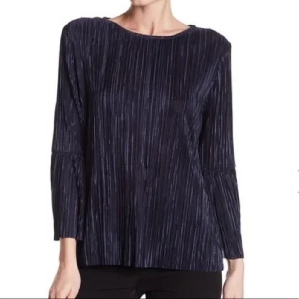 Vince Camuto Pleated Metallic Blouse Bell Sleeve Top Womens‎ Small